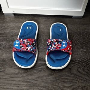 Under Armour Kids Slide Sandals with Red and Blue Design